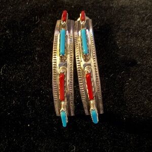 Silver and Turquoise Hoop Navajo Sterling silver earrings